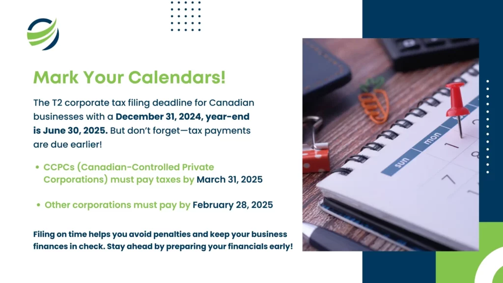 T2 Tax filing deadline 2025 Canada business tax filing deadline