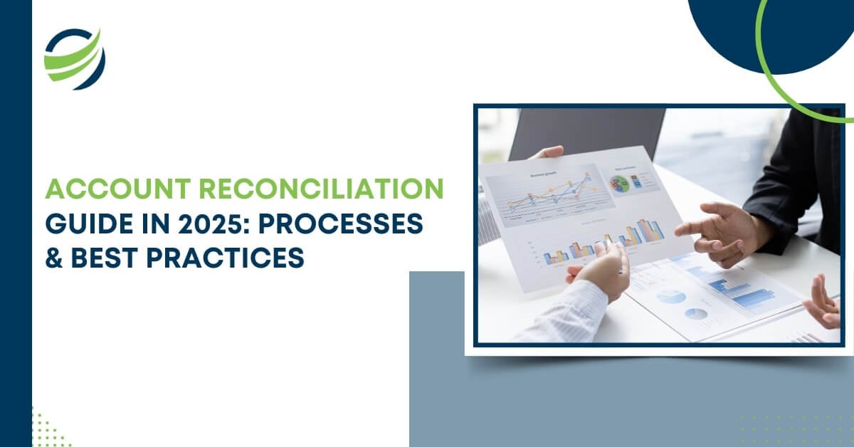 Account Reconciliation Guide in 2025 showing professionals analyzing financial charts and data.